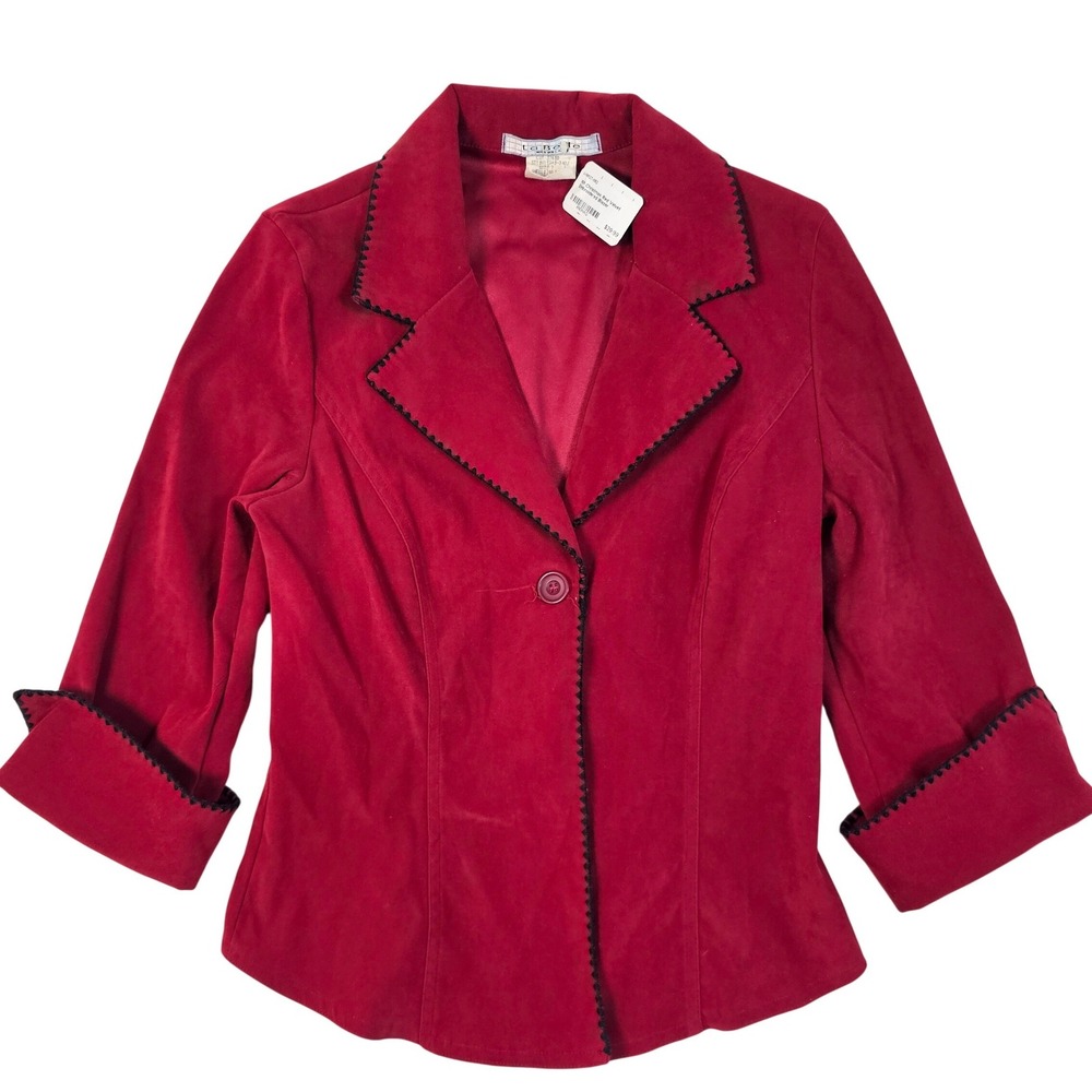 La Belle Red Faux Suede Whipstitch Blazer Jacket V1534B-340J Size 7 NWT Vintage